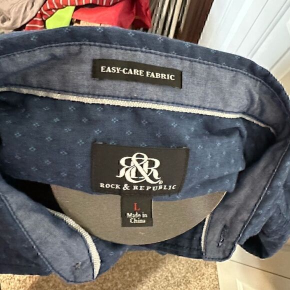 Rock & Republic Mens Large Blue Long Sleeve Button Down Shirt - Picture 5 of 5